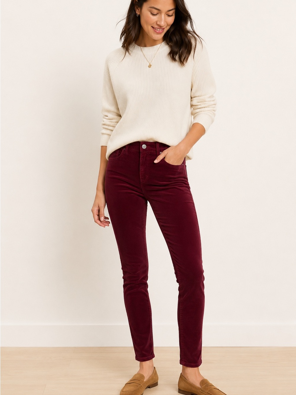 LOFT The Skinny High Rise Burgundy Corduroy Pants Size 26 Petite NWT